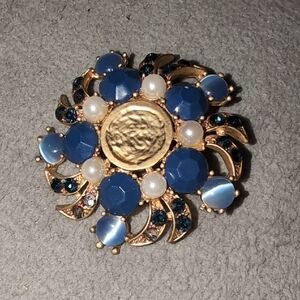 Vintage Gold And Blue Brooch